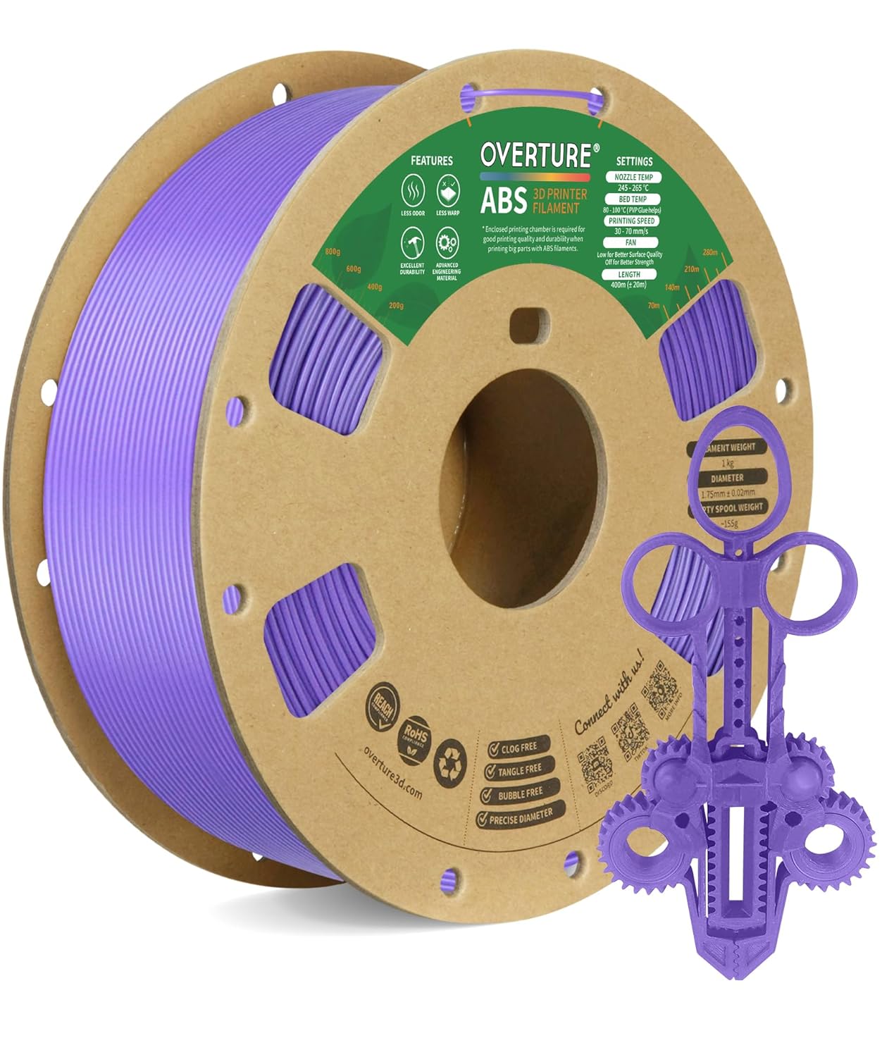 OVERTURE ABS Filament 1.75mm, ABS 1kg Spool (2.2lbs),3D Printer Filament,Dimensional Accuracy +/- 0.02 mm, Fit Most FDM Printer(Purple)