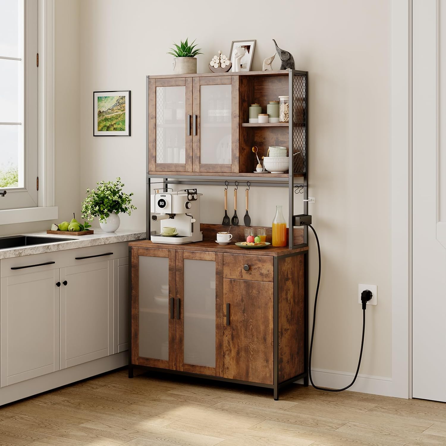 Dripex Tall Kitchen Pantry Cupboard, 181cm Freestanding Storage Cabinet with Drawer, Doors, Shelves for Kitchen, Dining Room, Living Room and Bathroom