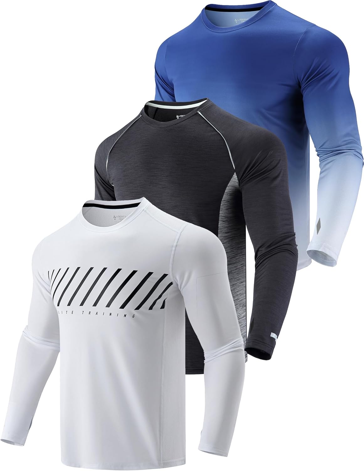 3 Pack: Men's Dry Fit Long Sleeve T Shirts, Lightweight Athletic Performance Tops with Thumb Holes Hiking