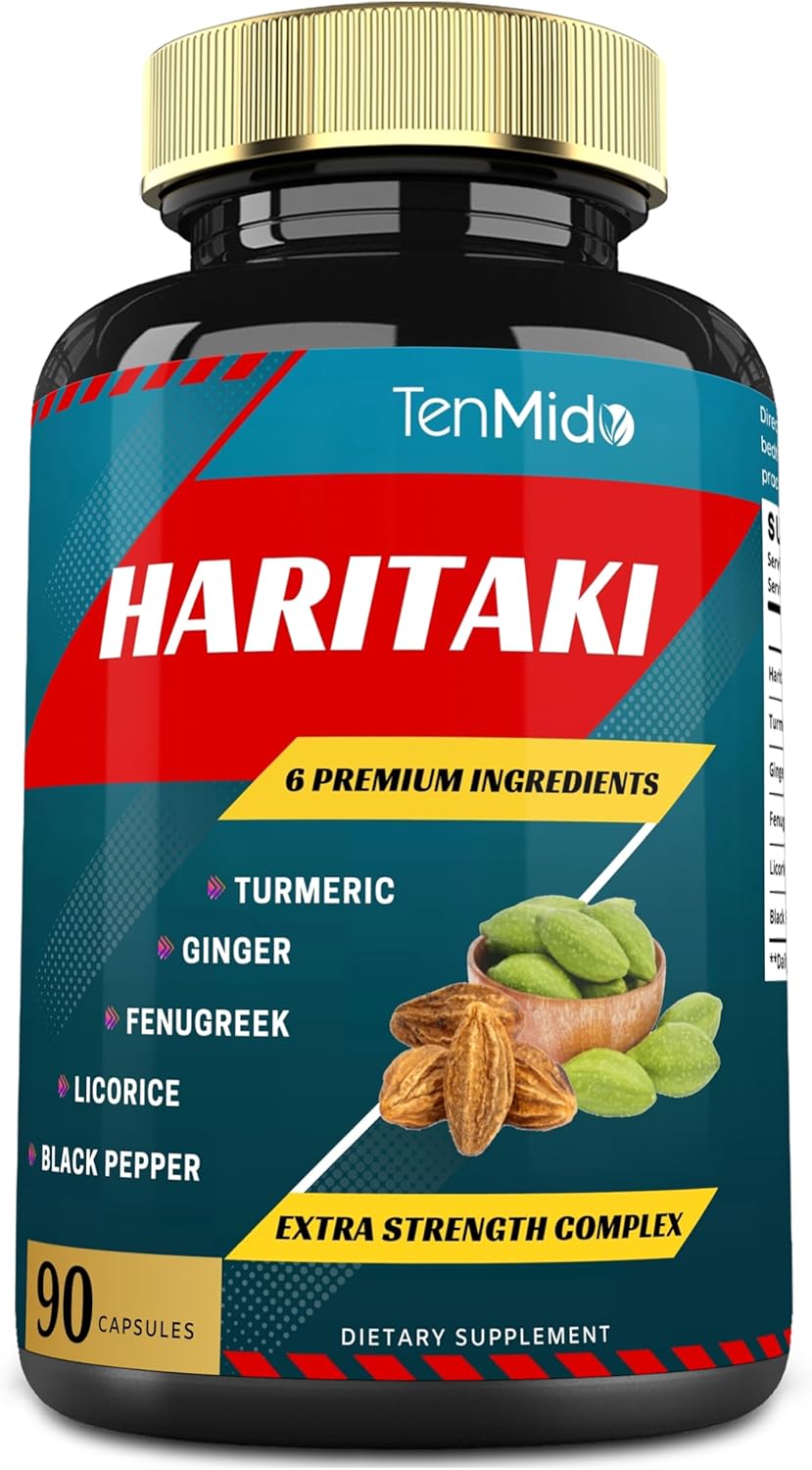 Haritaki Supplements Extract Capsules with Turmeric, Ginger, Fenugreek, Licorice, Black Pepper | Nourishes, Rejuvenates Body, 3 Months Supply