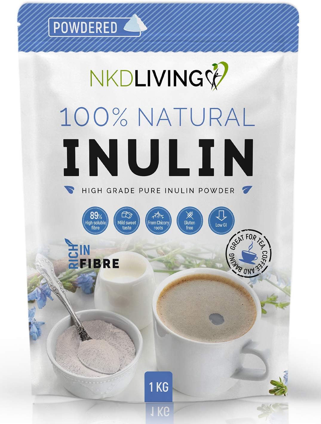 NKD Living Inulin High Grade Prebiotic Fibre Powder (1 Kg) - Manufactured in The EU - Fibre Prebiotic Supplement