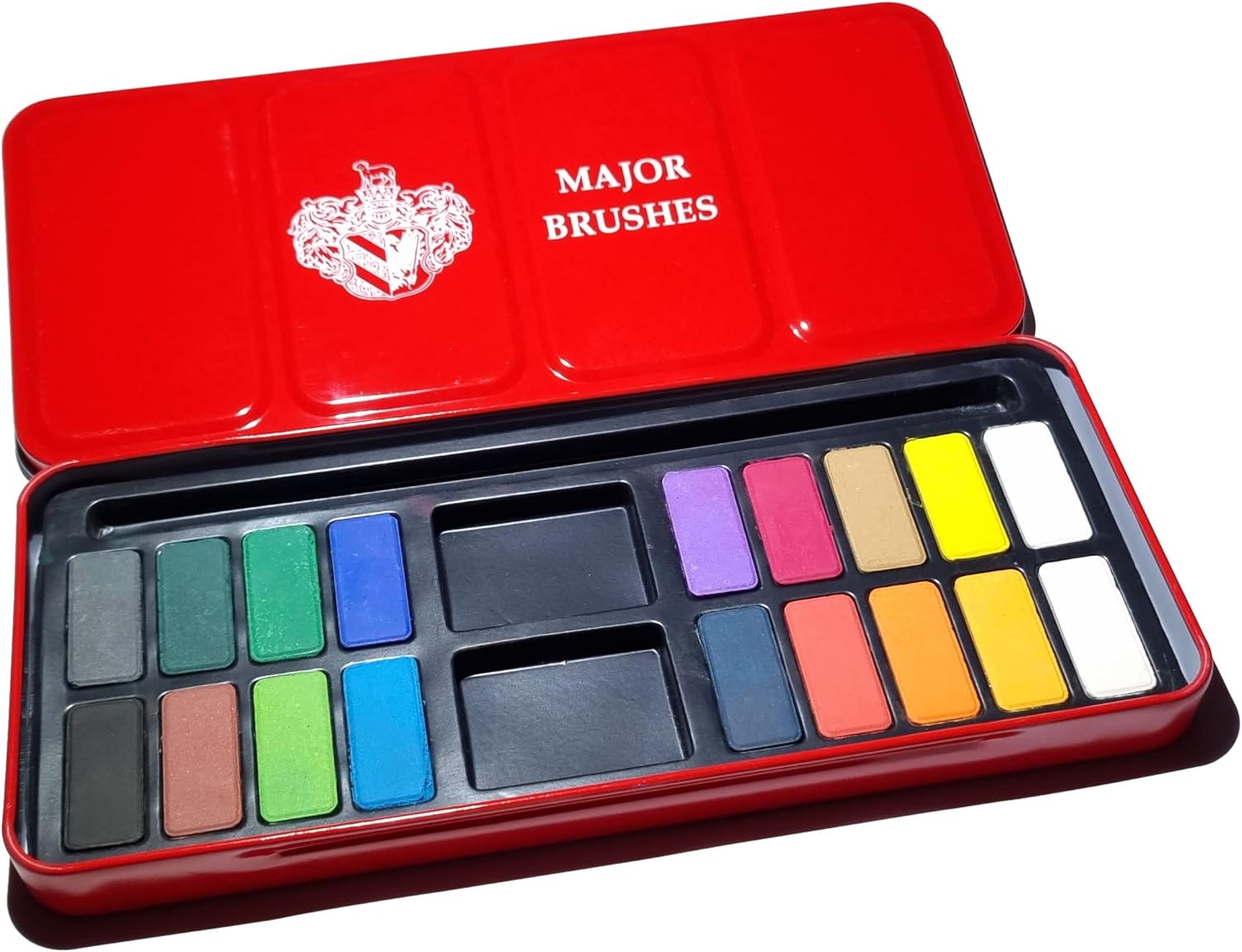 Major Brushes Artist Watercolour Paint Tin 18 Blocks Red Metal Lid
