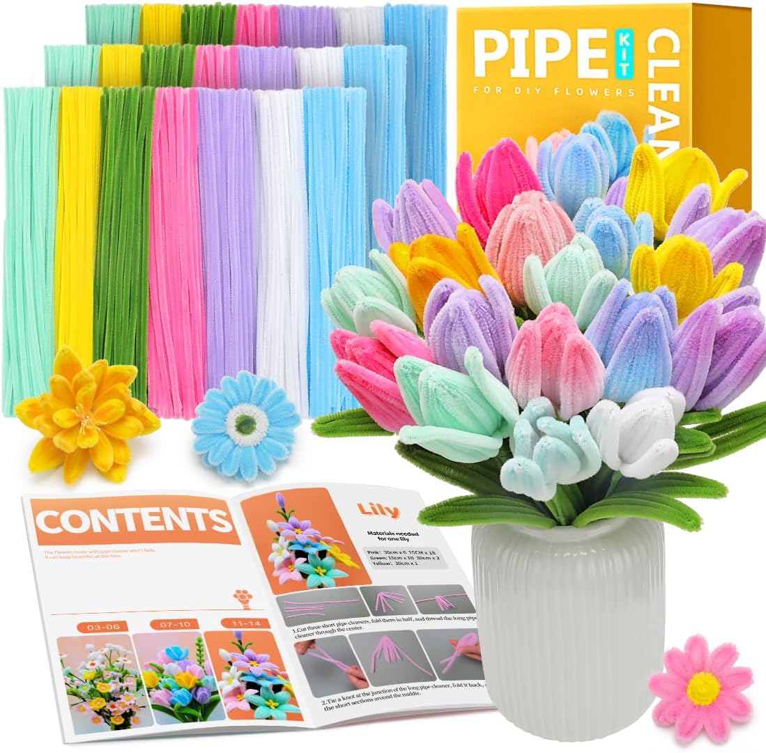 IOOLEEM Pipe Cleaners, 480pcs Multi-Colored, Flower Making Kit, Arts and Craft Supplies, Pipe Cleaners Kit, Pipe Cleaners for Flowers, Craft Supplies Kit, Ideas for Art Project Activity.