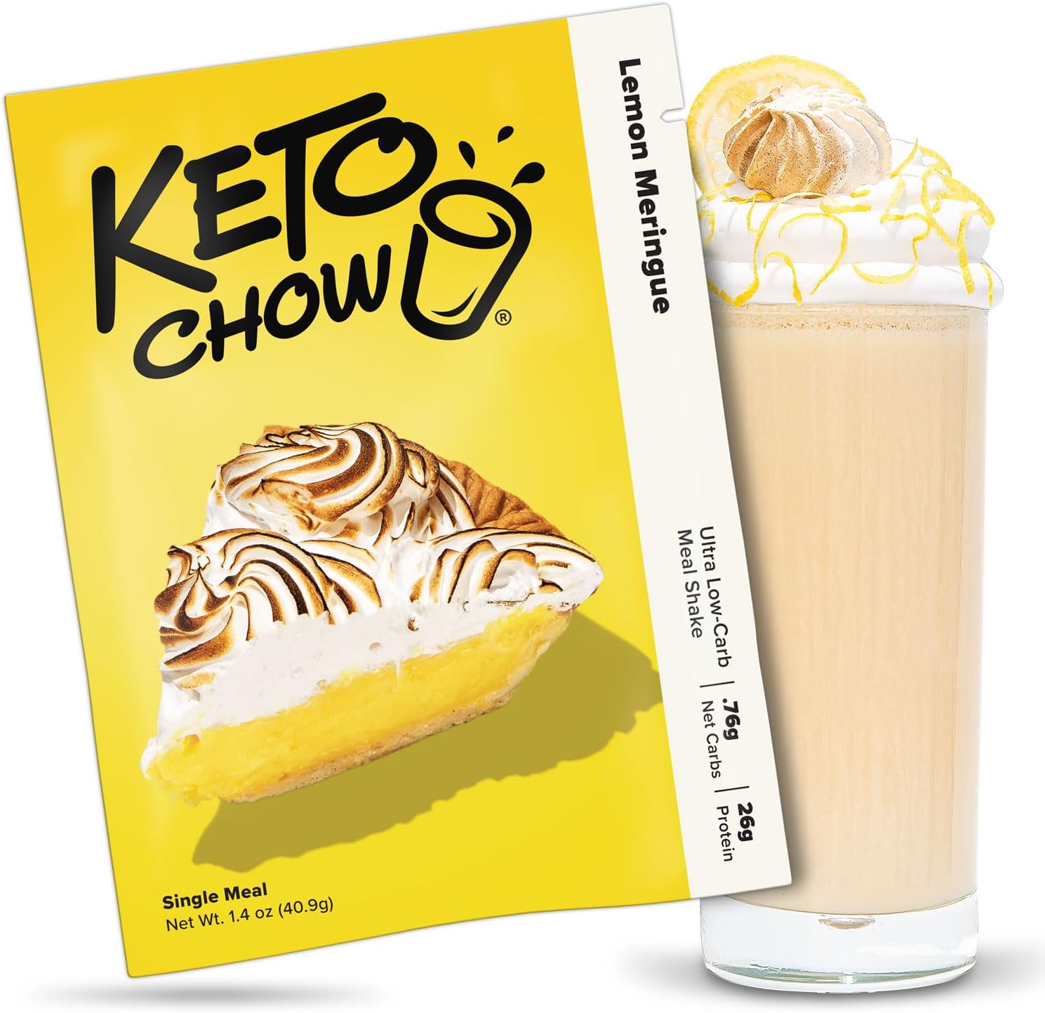 Keto Chow Lemon Meringue - Keto Meal Replacement Shake Powder - Nutritionally Complete - Low Carb - Delicious Easy Meal Substitute - Protein Rich You Choose The Fat - Single Meal Sample