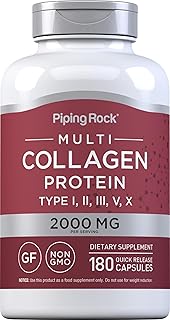 Piping Rock Multi Collagen Protein | 180 Capsules | 2000mg | Types I, II, III, V, X | Non-GMO, Gluten Free