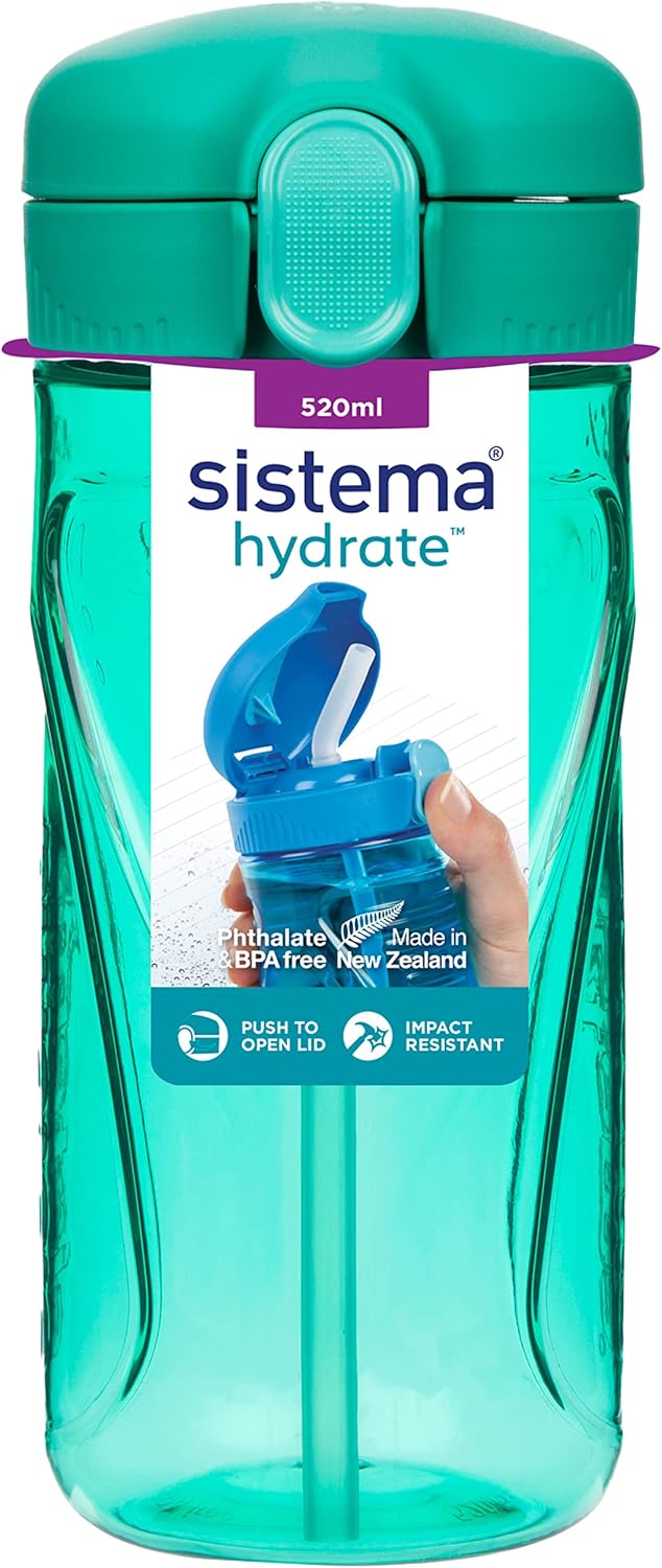 Sistema Hydrate Quick Flip Water Bottle | 520 ml | BPA Free Water Bottle with Straw | Assorted Colours