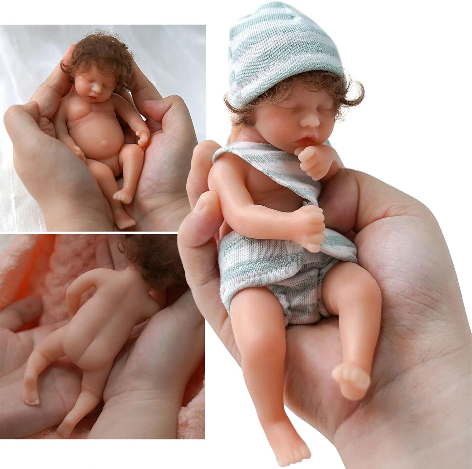 YIHANGG 6 Inch Mini Reborn Girl Doll With Curly Rooted Hair, Hand-Rooted Washable Hair, Detailed Paintwork, 15cm