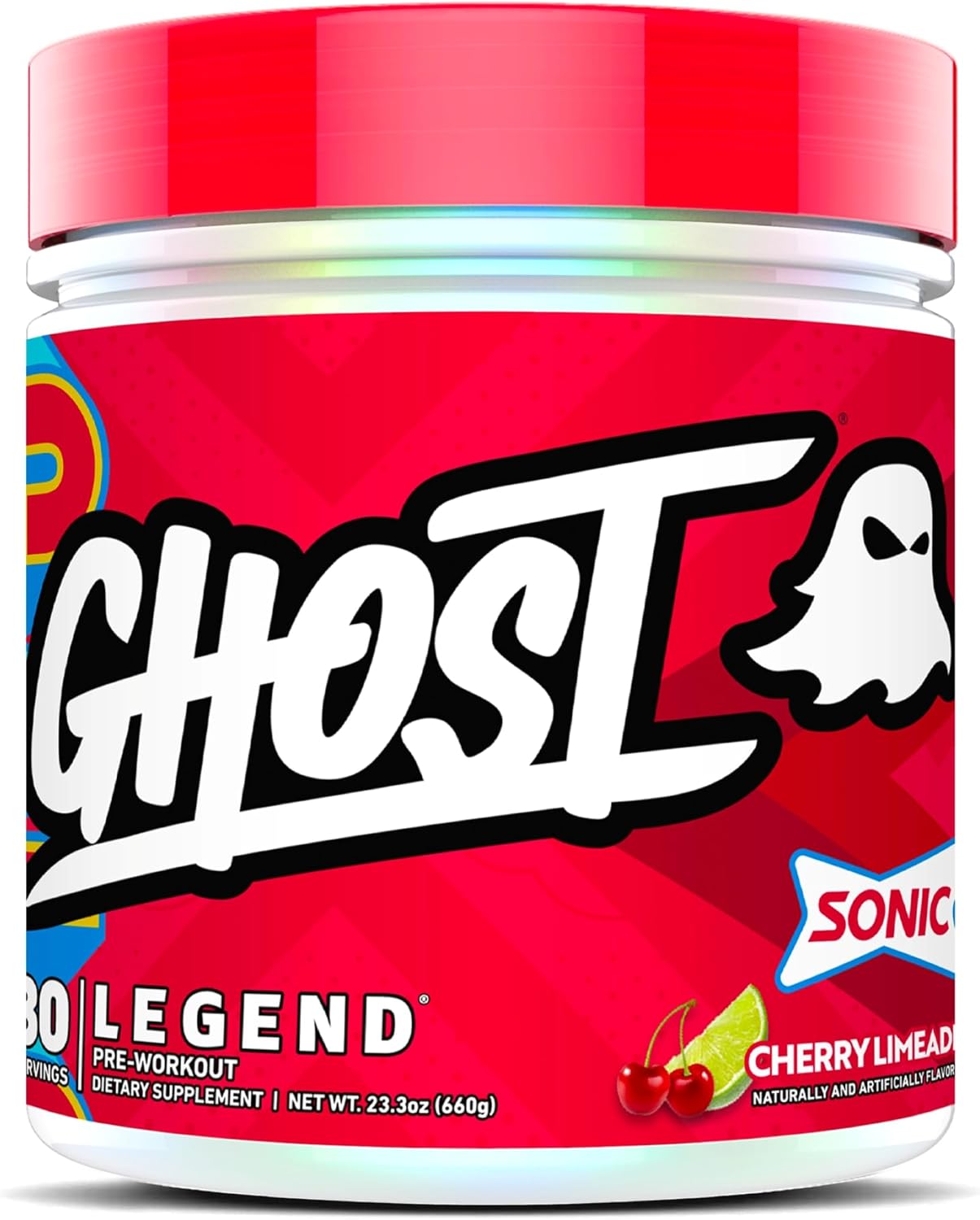GHOST Legend Pre Workout Powder, Sonic Cherry Limeade - 30 Servings – Pre-Workout for Men & Women with Choline, L-Citrulline, & Beta Alanine for Energy & Focus