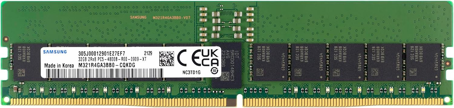 Samsung 32GB DDR5 4800MHz PC5-38400 ECC RDIMM 2Rx8 Dual Rank 1.1V Registered DIMM 288-Pin Server RAM Memory M321R4GA3BB0-CQK