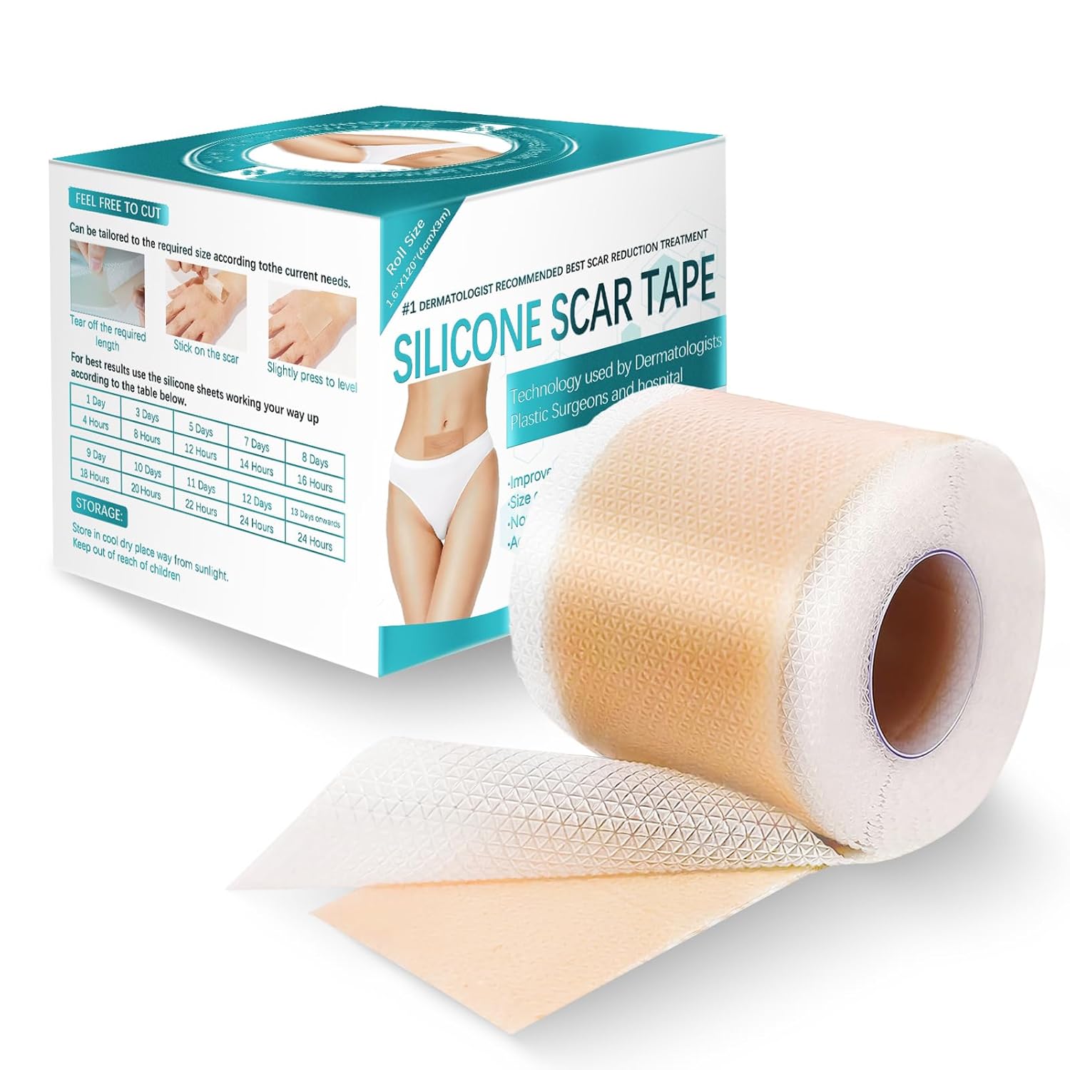 Silicone Scar Sheets, Silicone Scar Tape(1.6” x 120” Roll-3M), Scar Removal Away Strips for Surgical Scars, Keloid, C-Section, Burn et