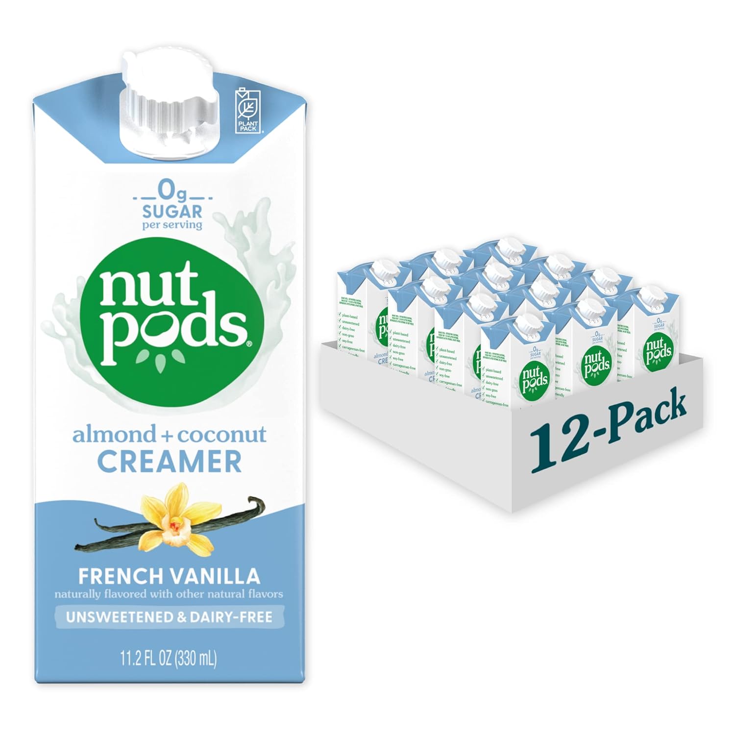 nutpods Dairy-Free Creamer Unsweetened (French Vanilla, 12-pack) - Whole30 / Paleo / Keto / Vegan / Sugar Free 11.2 ounces