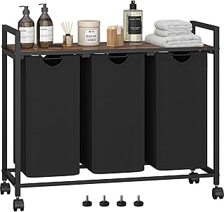 Laundry Hamper, Laundry Basket, Laundry Sorter with 3 Pull-Out and Removable Bags, Shelf, Laundry Room Storage with Table, for Bathroom, Bedroom, 3 x 11.5 Gal (43.4L), Rustic Brown