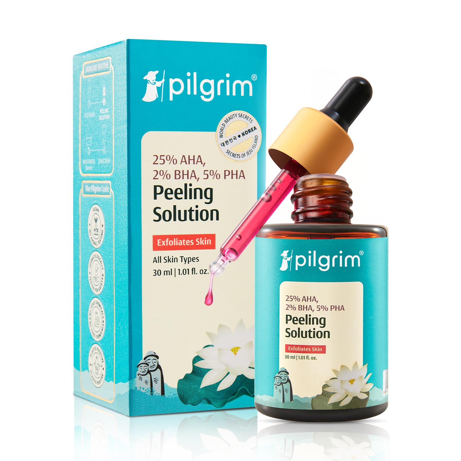 Pilgrim 32% AHA BHA PHA Peeling Solution | Exfoliant for Radiant, Even-Toned Skin | Weekend Facial Peel for Deep Cleansing | Suitable for Men & Women | 1.01 Fl Oz (30ml)