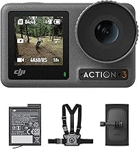 DJI Osmo Action 3 Outdoor Combo, Action Camera 4K with Chest & Backpack Strap Mount for Travel, Sports, Stabilization, Cold Resistant, Waterproof Action Camera with 2 Batteries up to 320 Mins