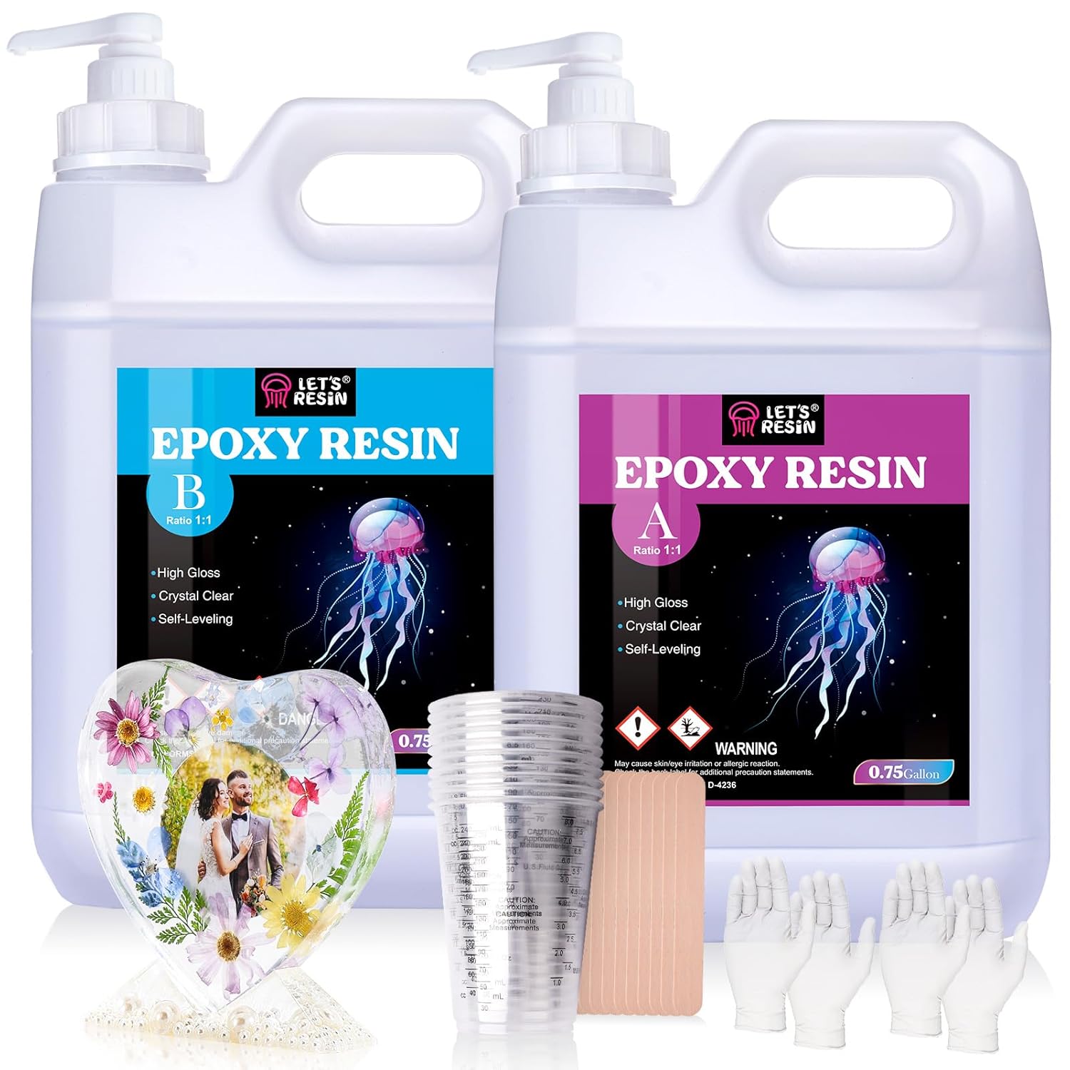 LET'S RESIN Resin Epoxy Kit, 1.5 Gallon Bubble Free & Crystal Clear Epoxy Art Supplies with Measuring Cups,Stir Stick,Gloves,Resin and Hardener for Mold Casting,Jewelry,Craft