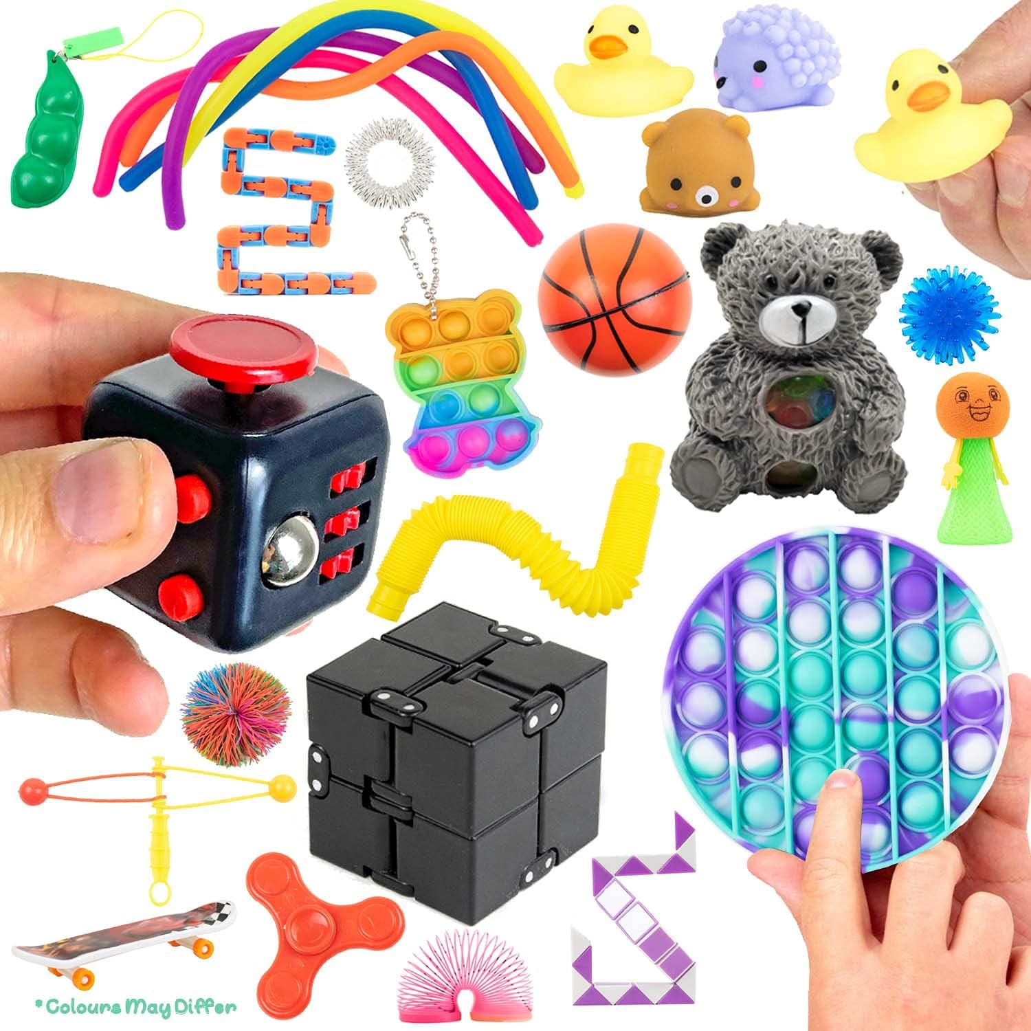 Sensory Fidget Toys Pack - 27 Piece Box Fiddle Toys Set - Stress, Anxiety Relief, Autism, ADHD, OCD, Special Needs & Child Development Box Set - Mochi, Stress Ball, Push Pop it Fidget Toys
