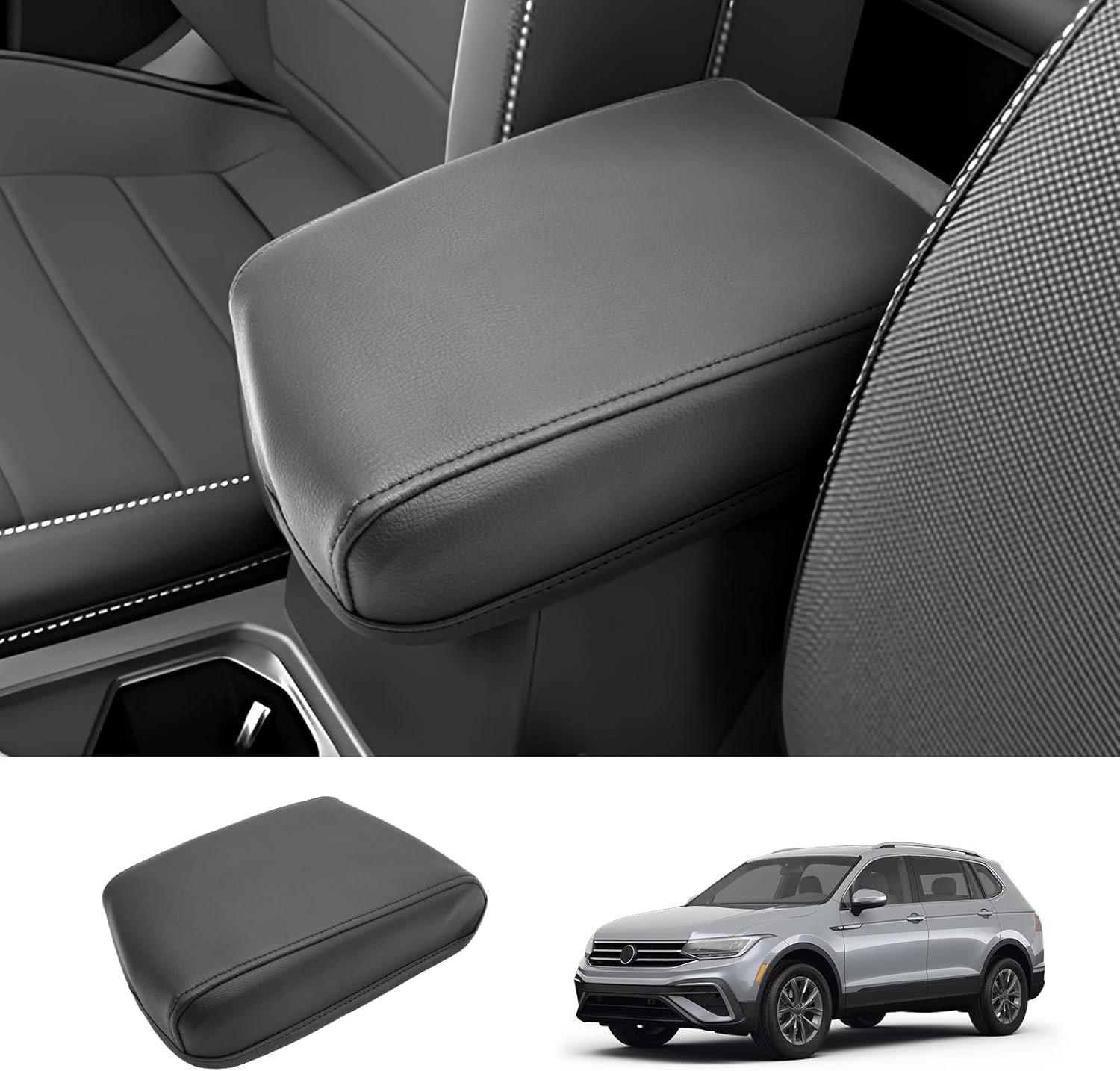 2018-2023 2024 Tiguan Center Console Cover for VW Tiguan (S/SE/SE R-Line Black/SEL R-Line), Waterproof&Comfy Leather 2025 Tiguan Console Armrest Cover, 2025 2024 Tiguan Accessories (Leather)