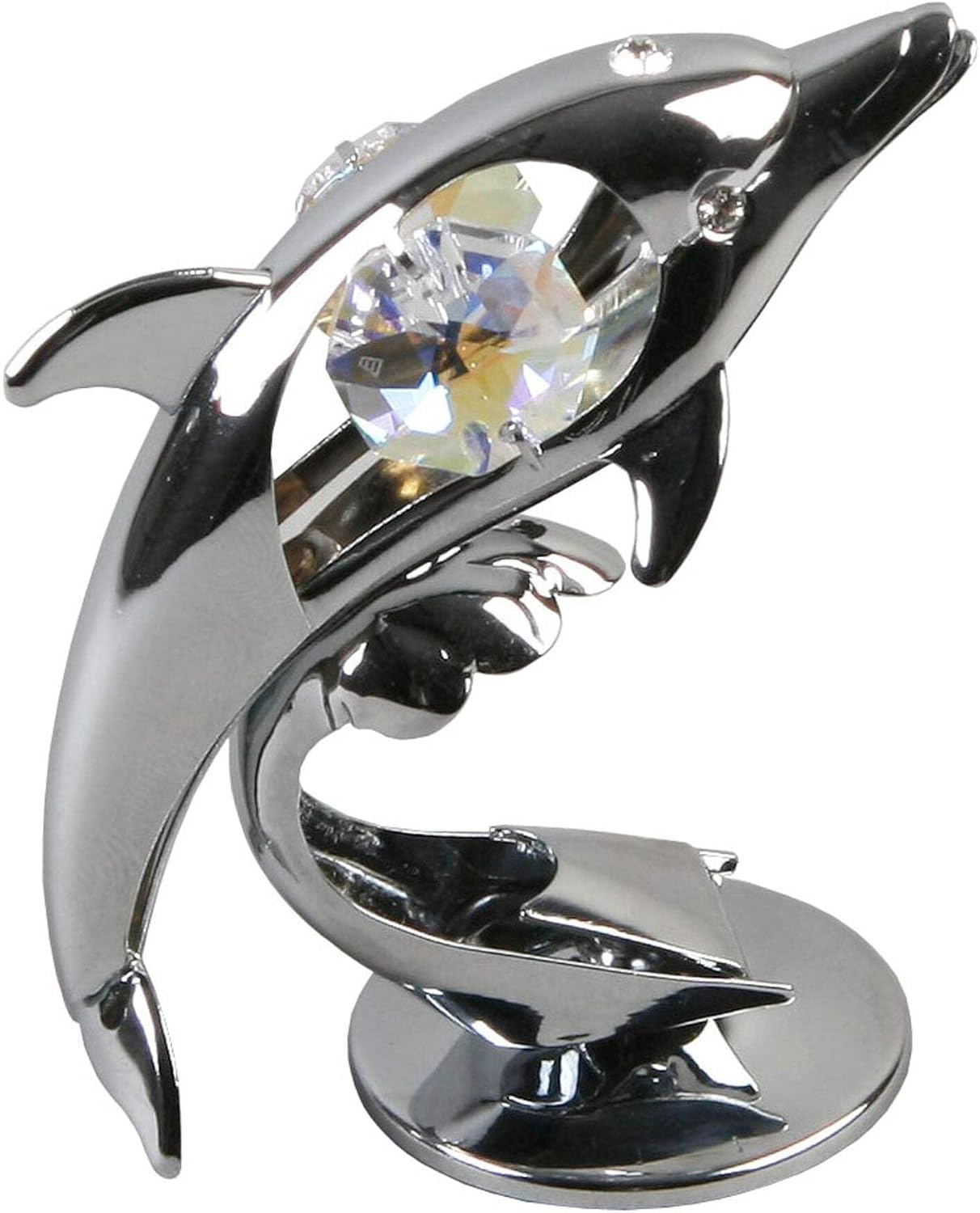 Crystocraft Chrome Plated Dolphin Ornament With Crystal From Swarovski®