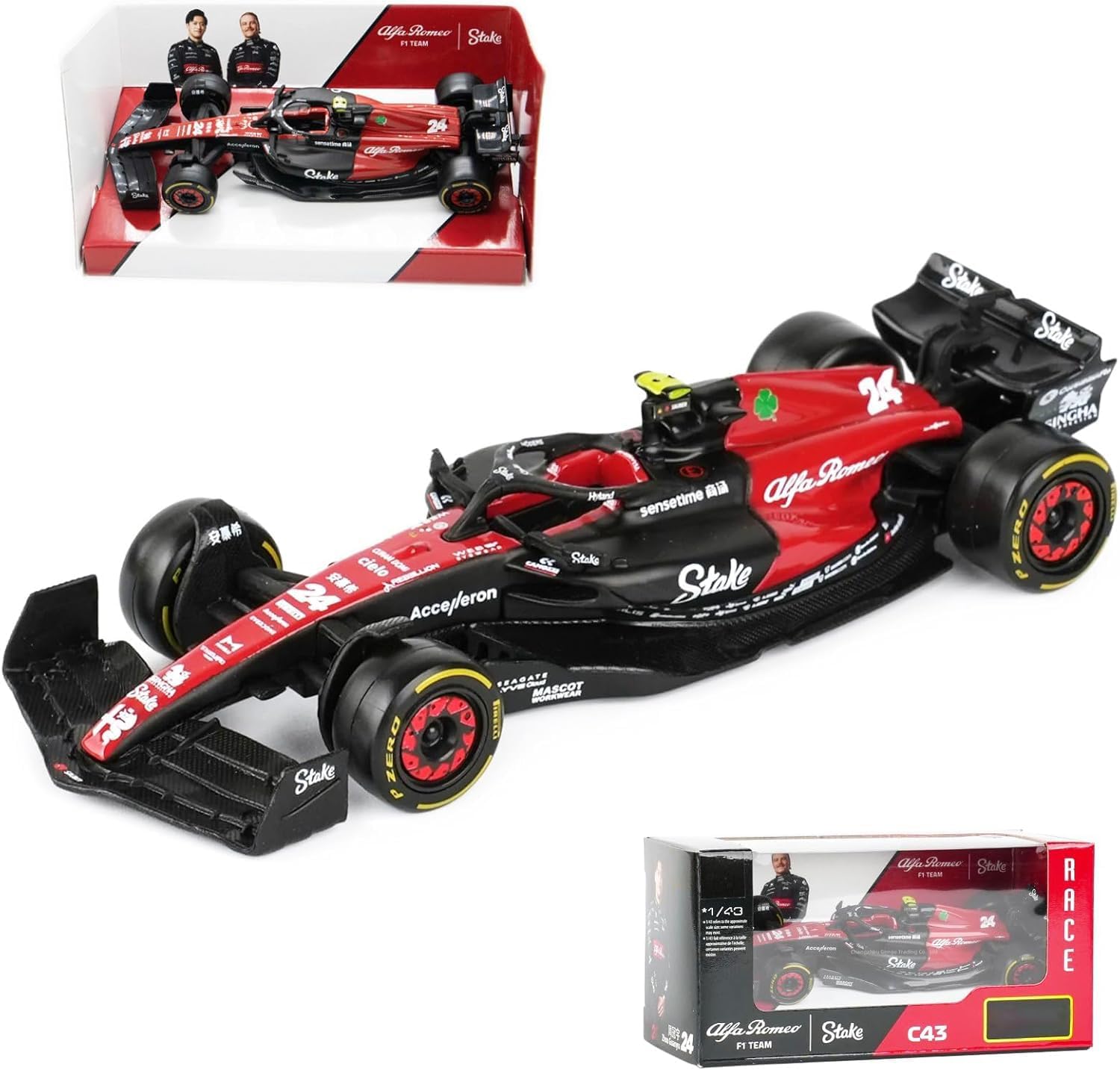 Bburag 2023 1/43 F1Alfa C43#24 Guanyu Zhou Champion Alloy Car F1Romeo1:43 C43#24 Racing Die Cast Car Static Adult Collection Model Car