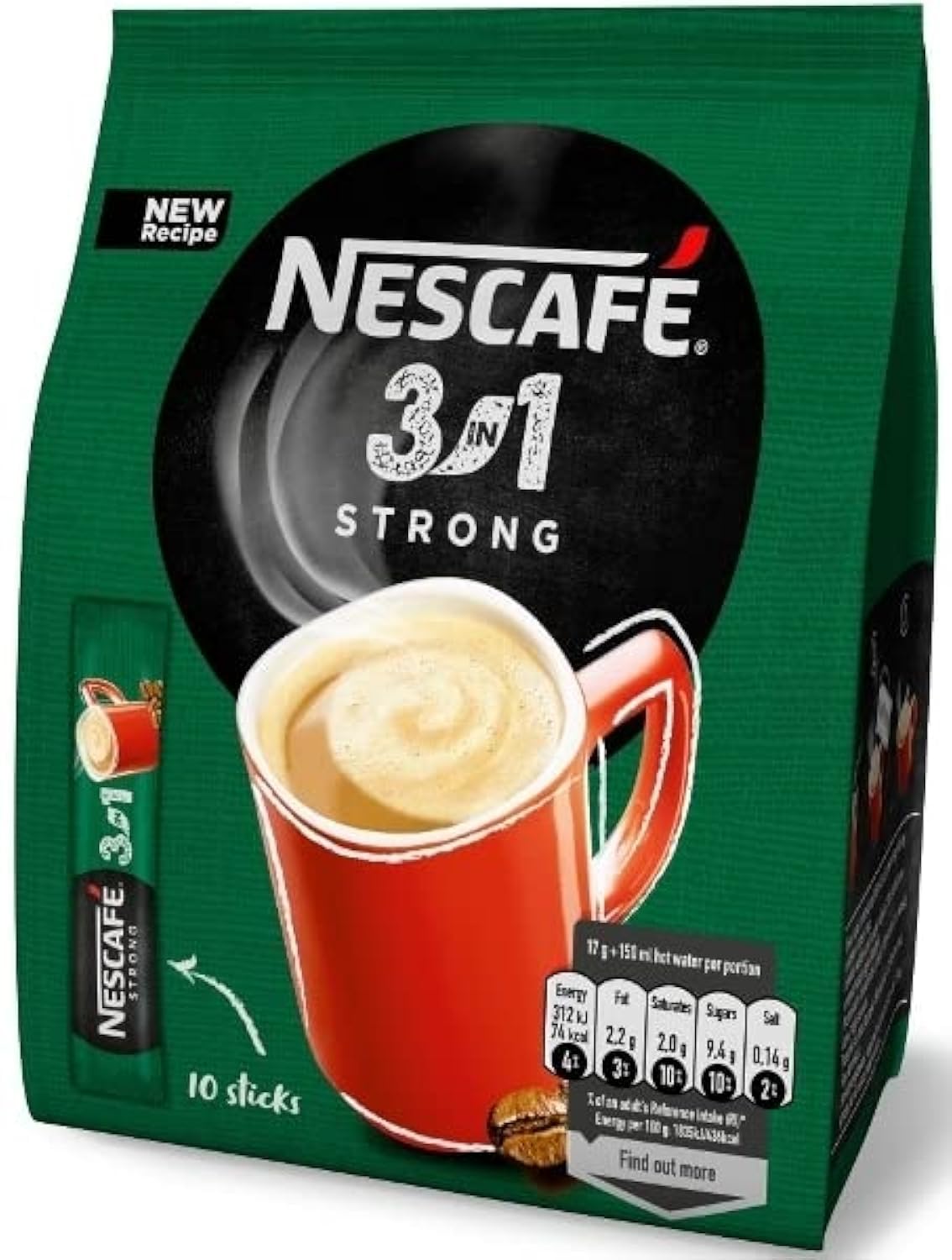 Nescafe 3 In 1 Strong Intense & Rich Instant Coffee 10 Sachet Powder (10 X 17Gm), 170Gm