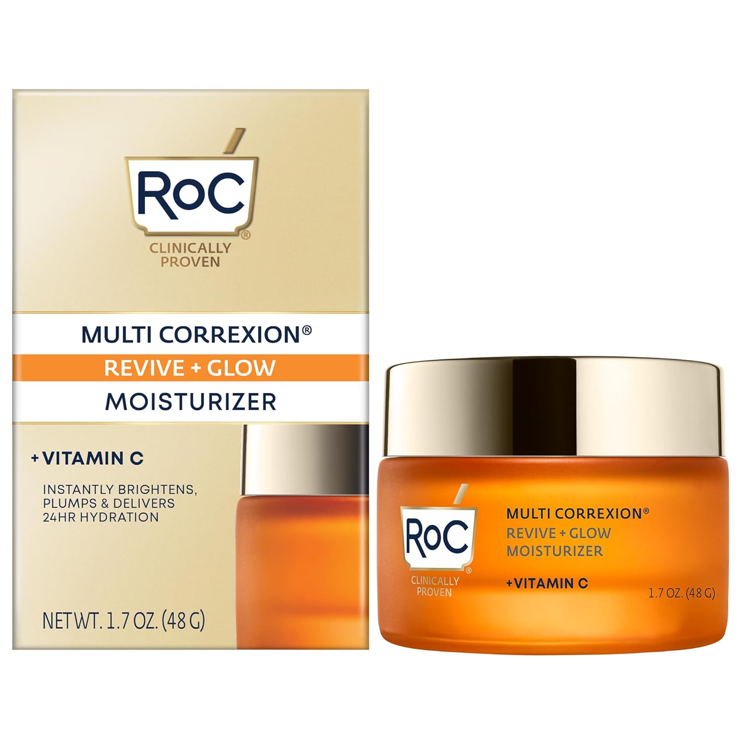 RoC Multi Correxion Revive + Glow 10% Vitamin C Blend Face Moisturizer, Anti-Aging Gel Cream for Instant Glow, Hypo-Allegenic & Oil-Free Skin Care, 1.7 Ounces (Packaging May Vary)
