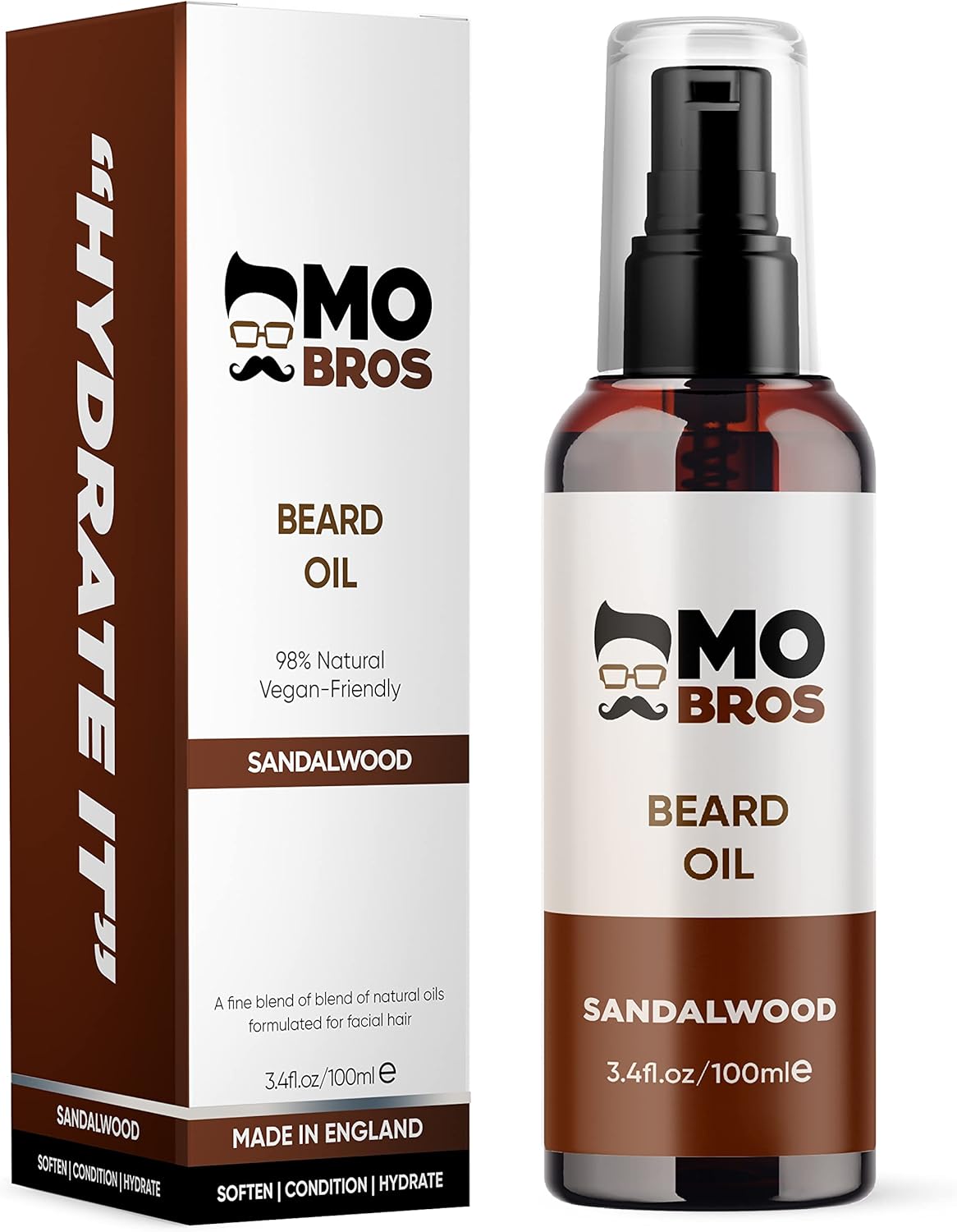 Beard Oil | Sandalwood | Large 100ml | Softens, Hydrate & Conditions Facial Hair | Promotes Growth, Reduces Dryness & Itching | Natural Premium Ingredients Argan, Jojoba, Sweet Almond & Grapeseed Oil
