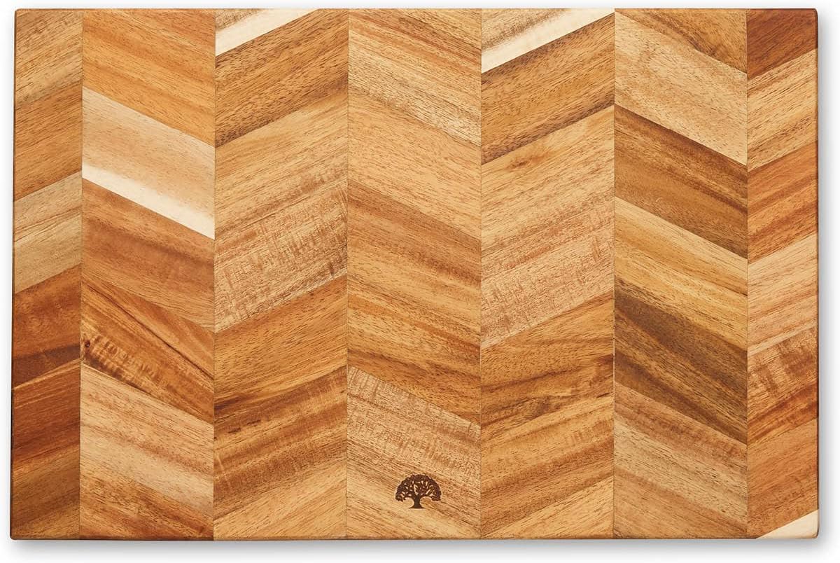 Barbary & Oak BO847022 Chevron Rectangle Chopping Board, Suitable for Food Preparation and Serving, Acacia Wood , Brown