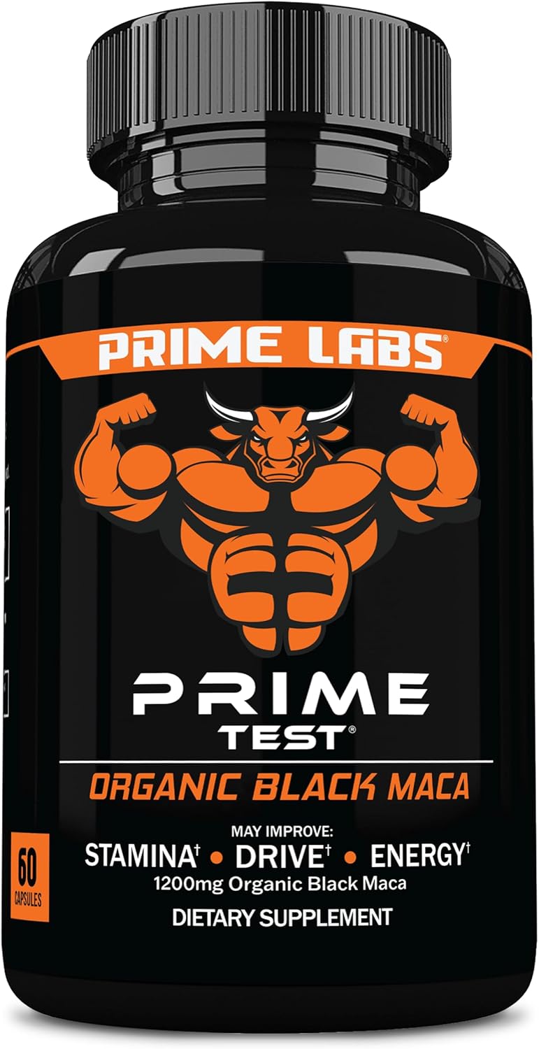 Prime Labs Organic Black Maca Root Capsules - 1200 mg Peruvian Black Maca Extract 20:1 - Black Maca Capsules for Men & Women - Stamina, Drive, Energy Supplements - 60 Maca Root Pills