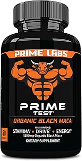 Prime Labs Organic Black Maca Root Capsules - 1200 mg Peruvian Black Maca Extract 20:1 - Black Maca Capsules for Men & Women - Stamina, Drive, Energy Supplements - 60 Maca Root Pills