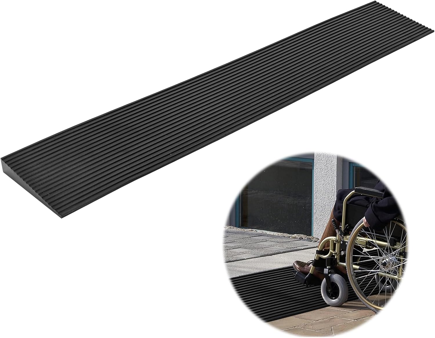 tonchean Threshold Ramp Doorways Ramp Strip 1 Inch Rubber Rise Cuttable 2.5CM Heigh Non Slip Wheelchair Ramp for Sweeping Robot Mobility Scooter Trolley Bathroom Living Room Balcony Yard