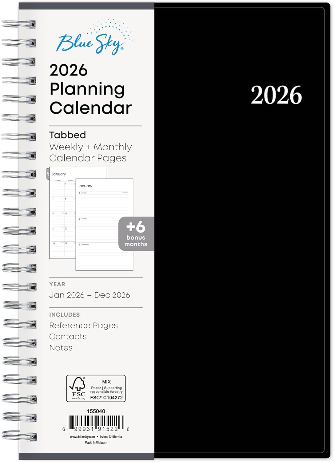 Blue Sky 2026 Weekly and Monthly Planner Calendar, Includes January 2026 - December 2026, 5" x 8", Flexible Cover, Wirebound, Laminated Tabs, Enterprise