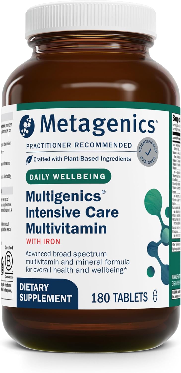 Metagenics Multigenics Intensive Care Multivitamin with Iron - Dietary Supplements for Everyday - with Iron, Quercetin, Beta-Carotene, Ascorbic Acid & More - Non-GMO - Gluten-Free - 180 Tablets