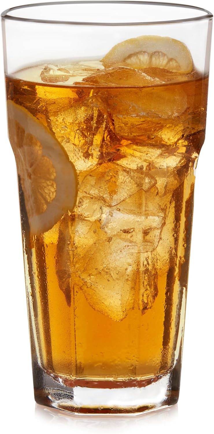 Libbey Gibraltar Iced Tea Glasses, 22 ounce, Tall Tempered Cocktail Glass Tumbler Set of 12, Ice Tea Glasses for Parties and Everyday Use
