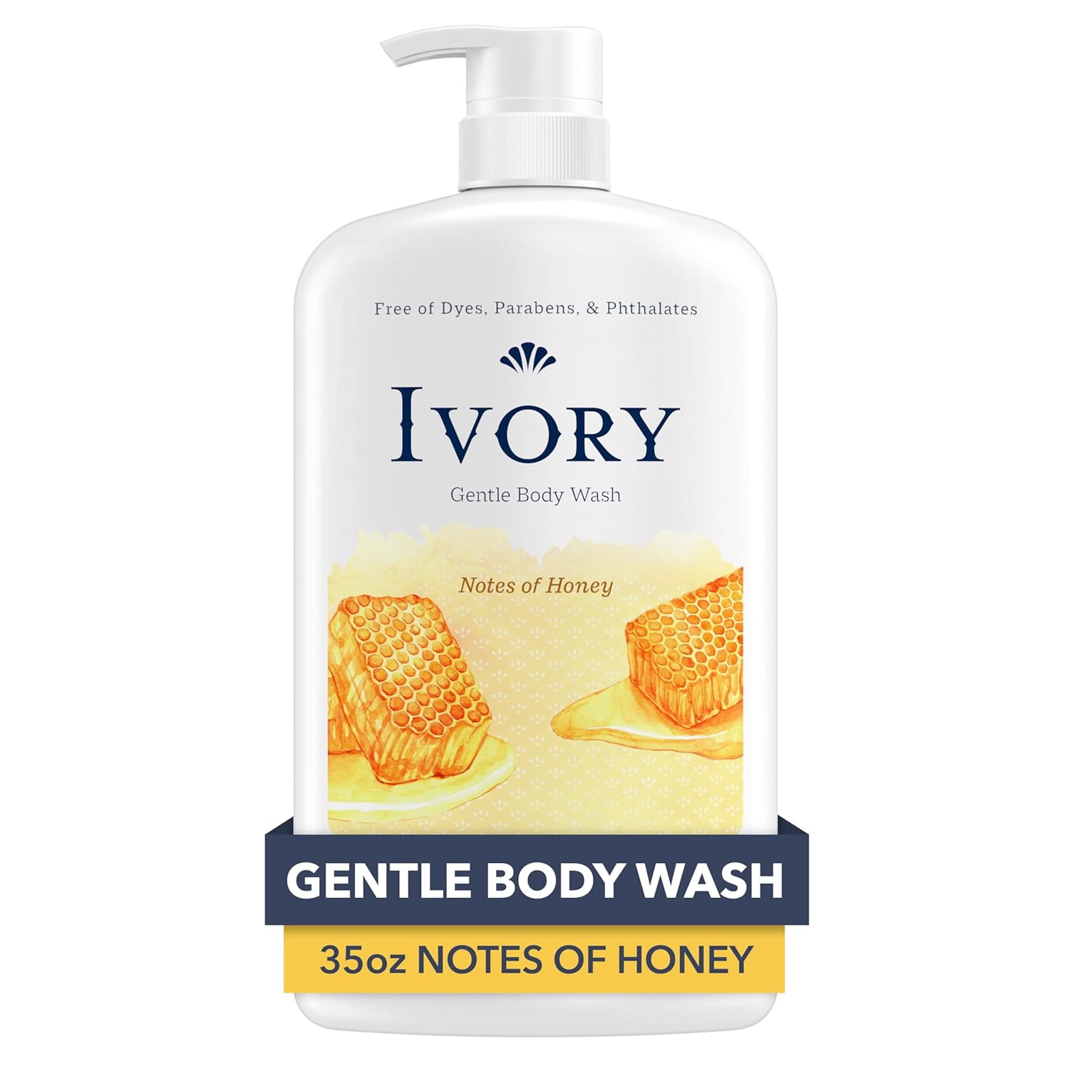 Ivory Gentle Body Wash, Designed for the Whole Family, Free of Dyes Heavy Perfumes Parabens Phthalates & Silicones, Honey Scent, 35 oz