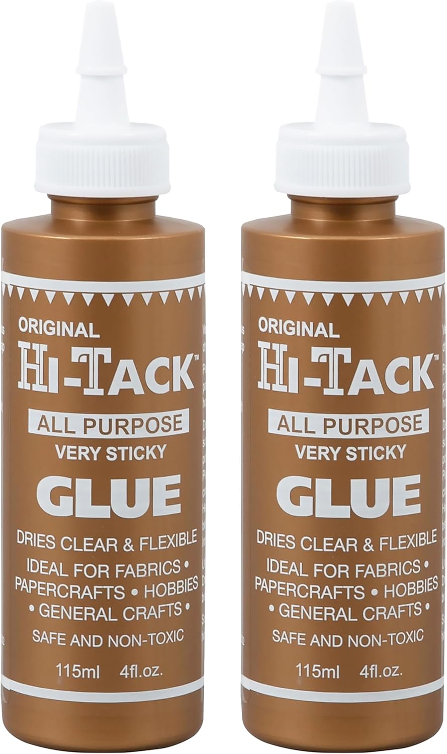 HI-TACK Original All-Purpose Glue 2 Pack - 115ml Very Sticky, Strong, Flexible, Clear-Drying Adhesive for Fabric, Wood, Paper, Metal & Crafts Safe, Non-Toxic, Heat-Resistant Counter-Top Stand Display