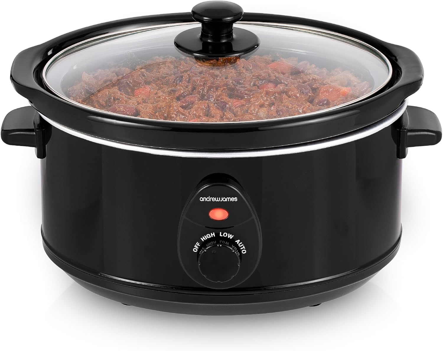 Andrew James 3.5L Slow Cooker, Removeable Easy Clean Ceramic Bowl, 3 Temperature Settings, Energy Efficient, Tempered Glass Lid, Cool Touch Handles & Non-Slip Feet (Black)