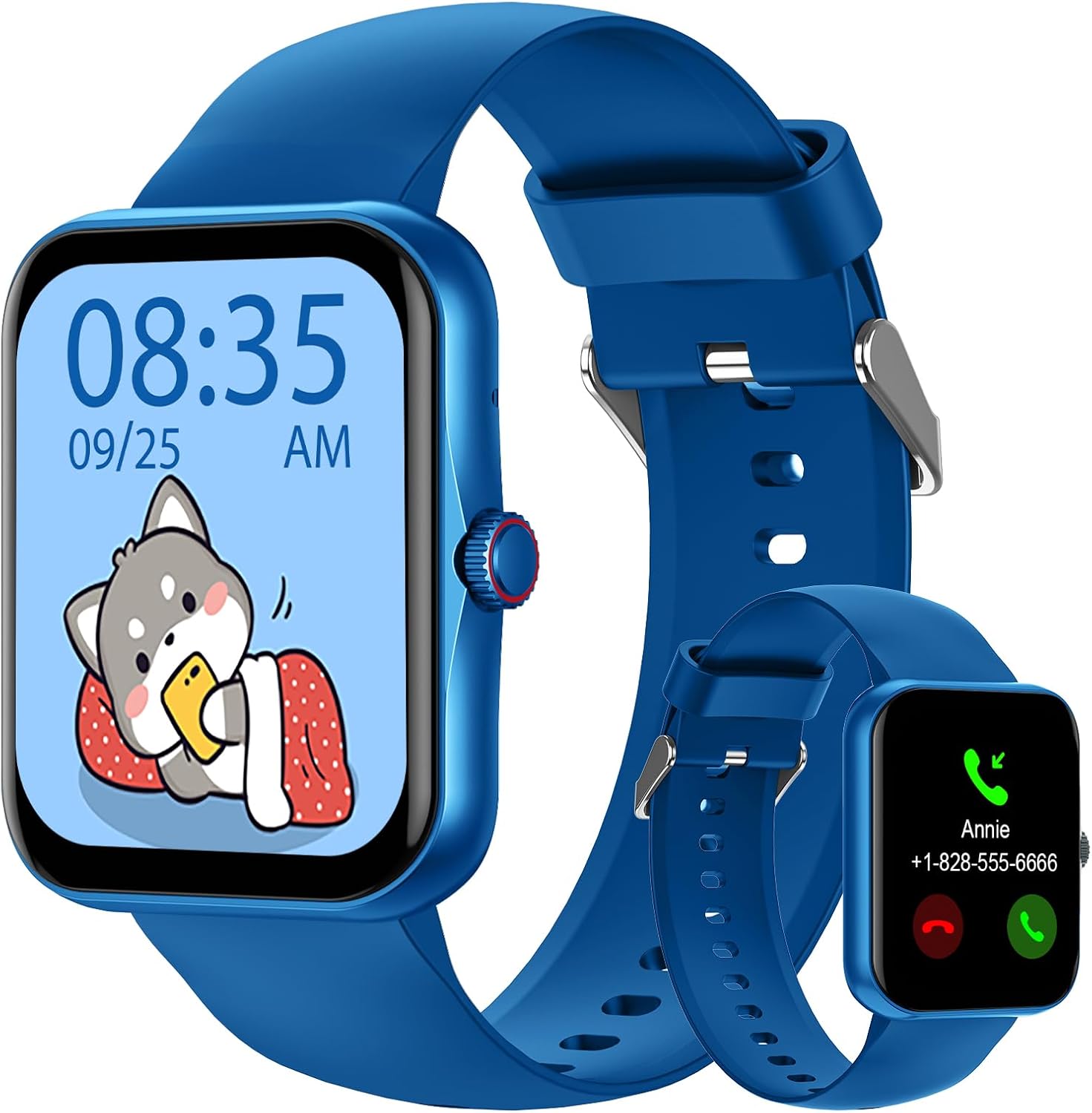 PTHTECHUS Smart Watch for Kids, 1.83" Fitness Tracker Smartwatch for Young with Heart Rate/Sleep Monitor 37 Sports Modes Calorie Step Counter Phone Calls Siri Notifications for Andriod iPhone (Blue)