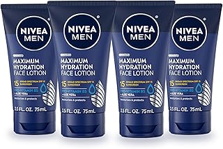 NIVEA MEN Maximum Hydration Face Lotion, Face Lotion with Broad Spectrum SPF 15 Sunscreen for Men, 4 Pack of 2.5 Fl Oz Tubes