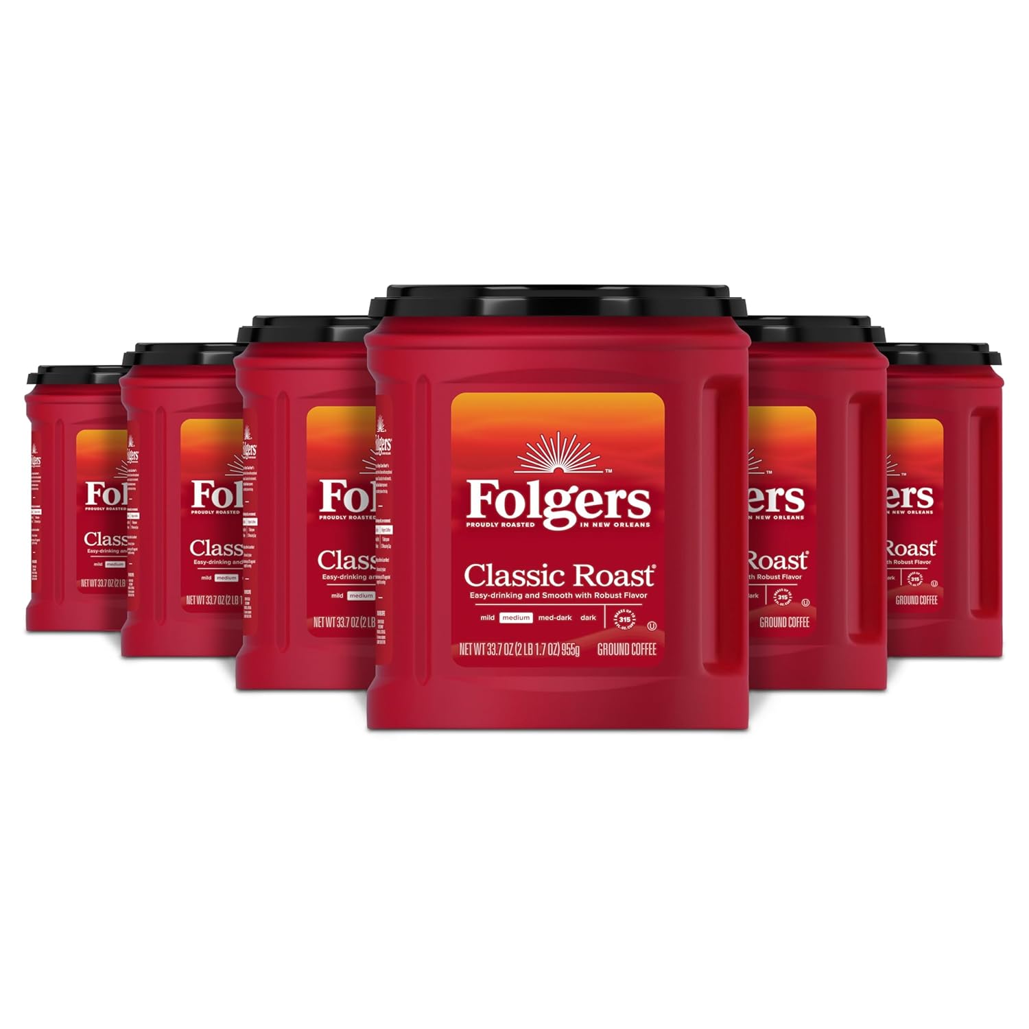 Folgers Classic Roast Medium Roast Ground Coffee, 33.7 Ounces (Pack of 6)