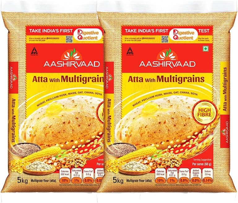 Aashirvaad |Multigrain Atta 5Kg |Great Taste | Transform Your Rotis | Extra Protein | Grow Strength | Nourishment | Vegetarian | Dietry Fibre | MultiGrains | Indian Origin | Pack Of 2