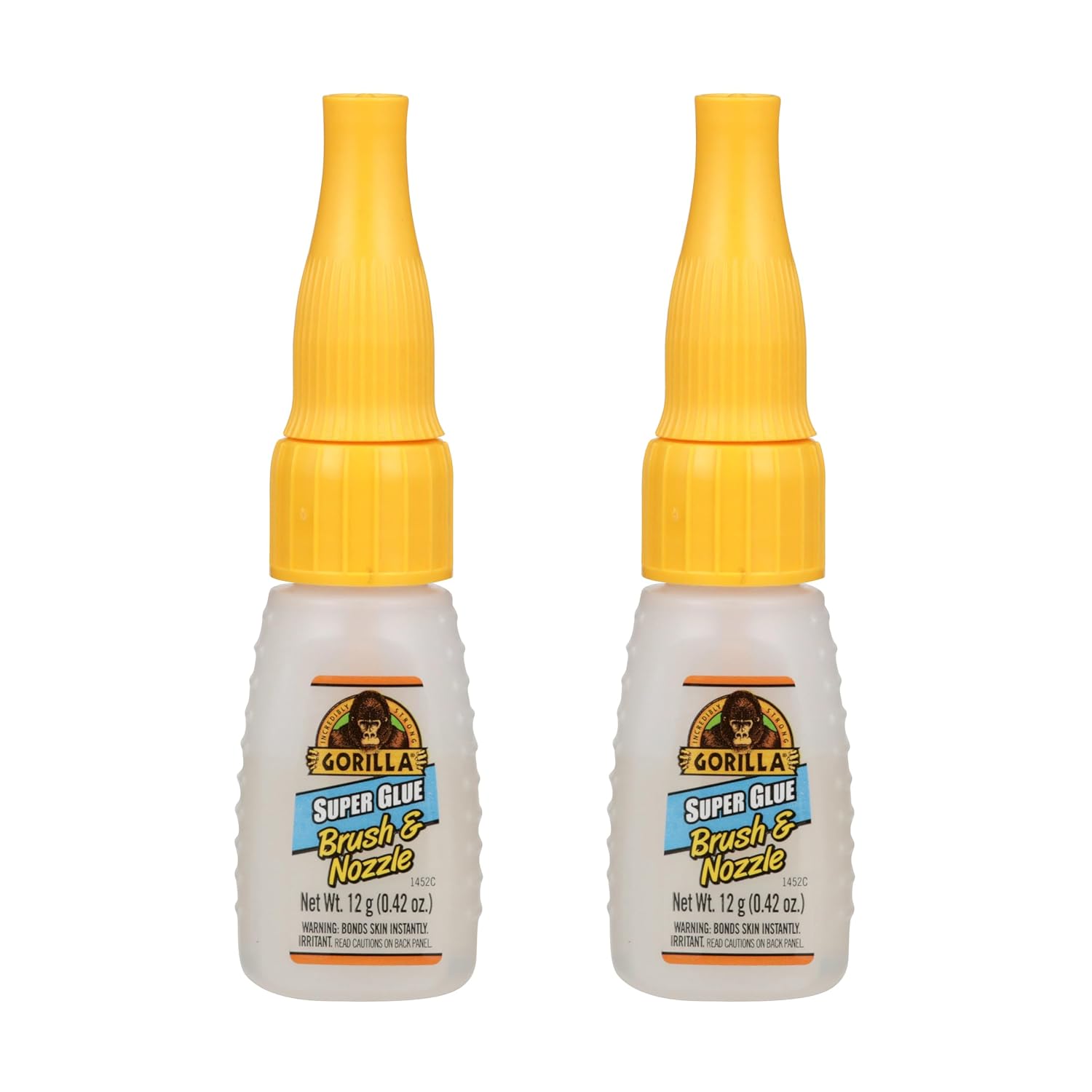 Gorilla Super Glue with Brush & Nozzle Applicator, Clear Glue, 12 Gram (Pack of 2) - All Purpose and Fast Setting for Projects and Repairs