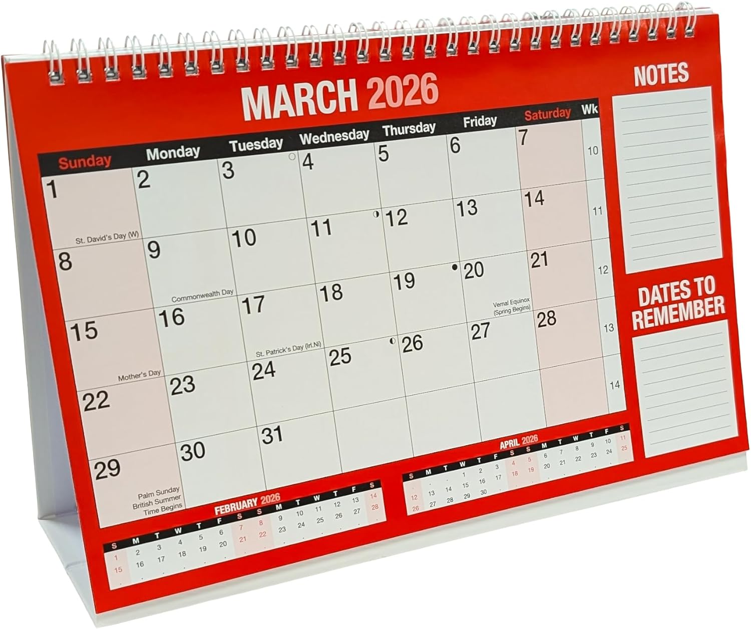 2026 Month to View Desktop Planner - Free Standing Flip Calendar - for Home Office and School Use - Full Year UK Calendars For Desk