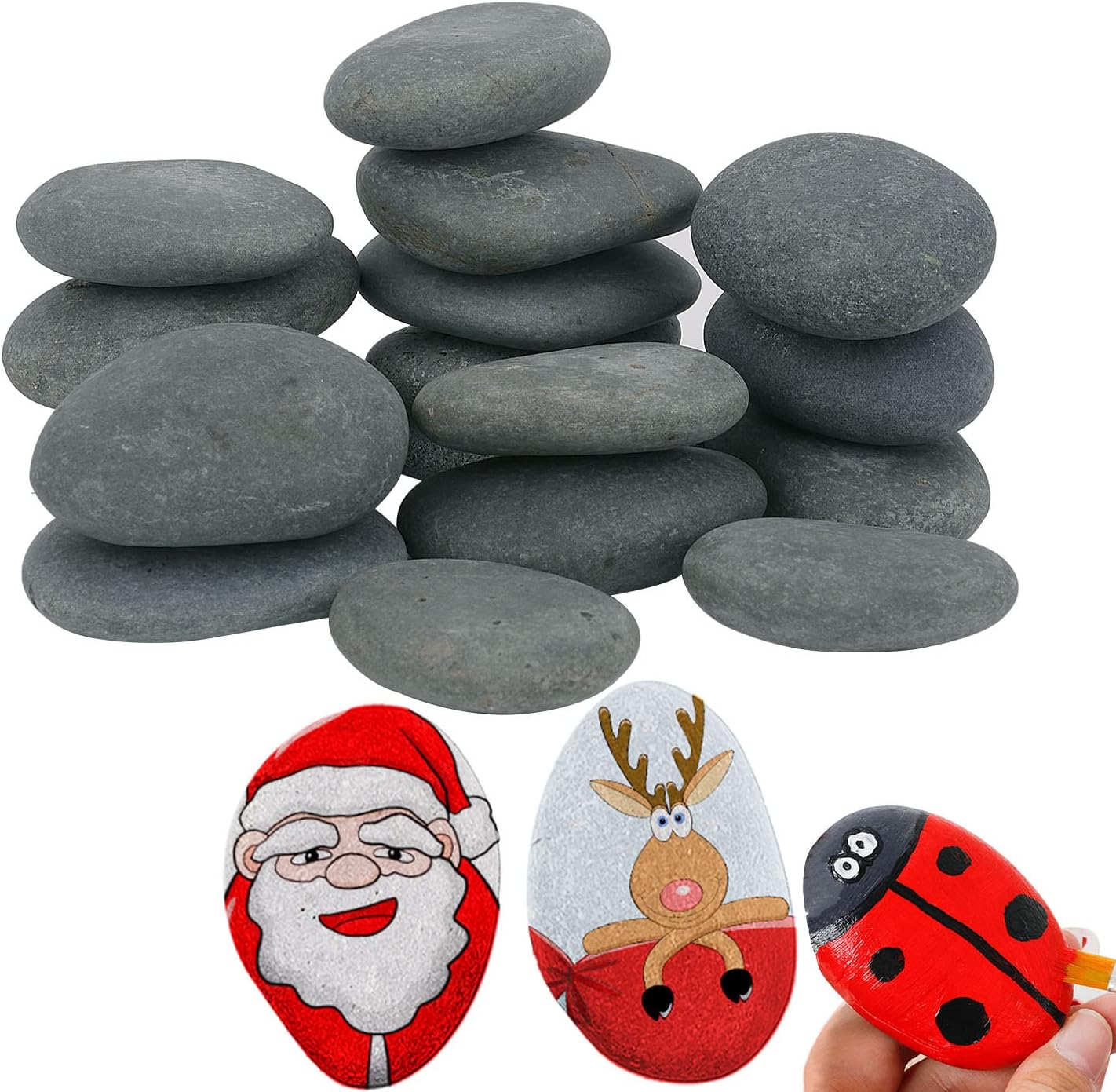 Hisredsun 16 Pcs Painting Rock,pebbles for Arts and Craft Painting,Smooth Large Pebbles for painting,Natural river Stone 5-8cm