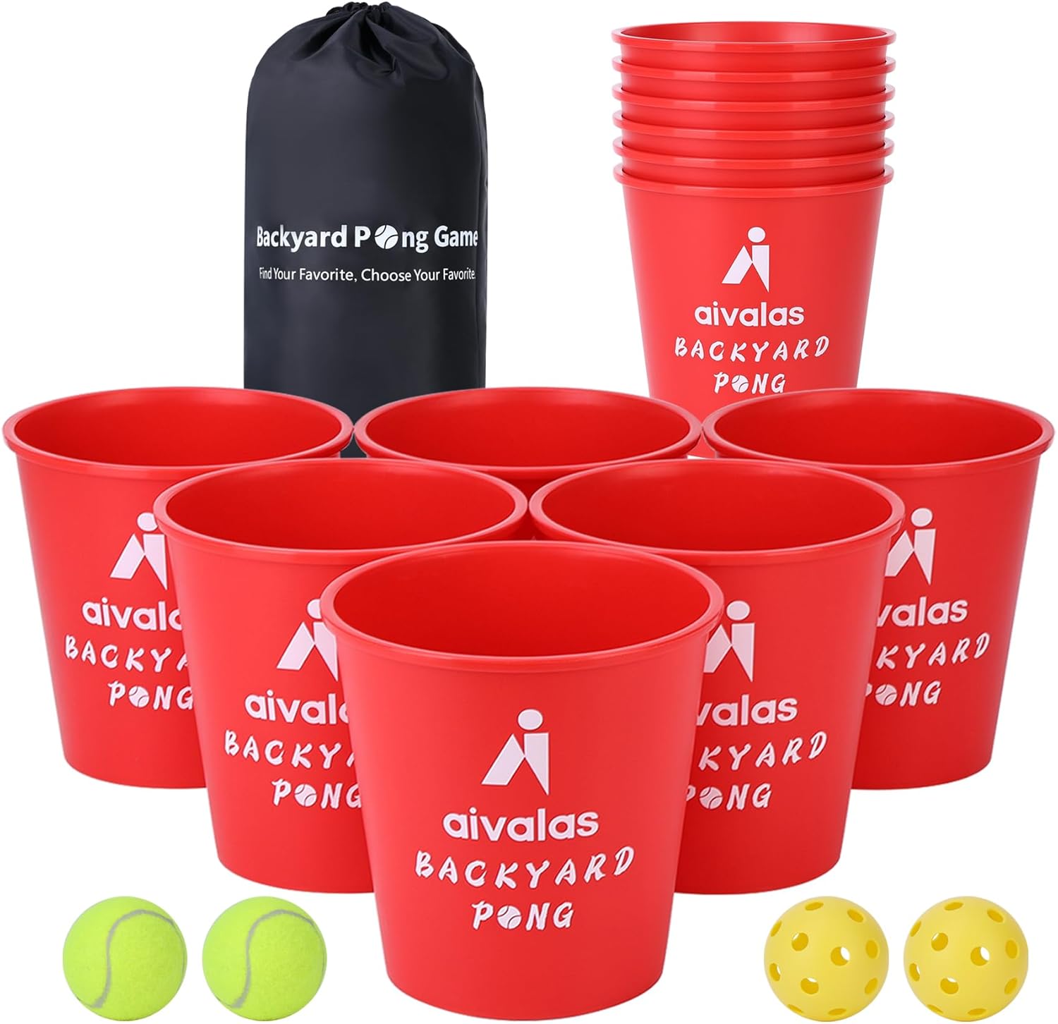 Yard Pong Outdoor/Indoor Games Set, Giant Yard Pong Game for Adults and Family with 12 Buckets, 4 Balls and a Carrying Bag, Giant Pong for Halloween Christmas Birthday Gifts