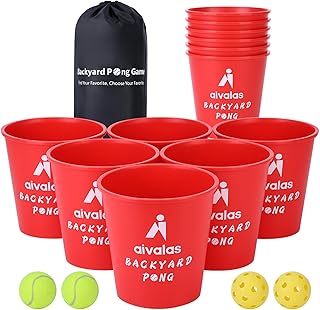 Yard Pong Outdoor/Indoor Games Set, Giant Yard Pong Game for Adults and Family with 12 Buckets, 4 Balls and a Carrying Bag, Giant Pong for Halloween Christmas Birthday Gifts