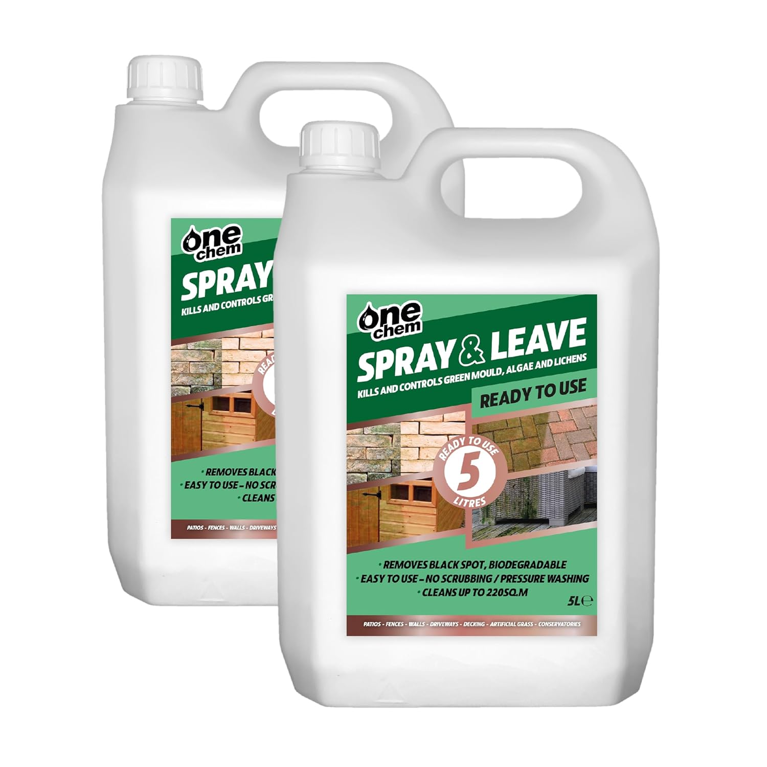 One Chem Spray and Leave 2 x 5 Litre Ready To Use, Green Algae and Mould Killer