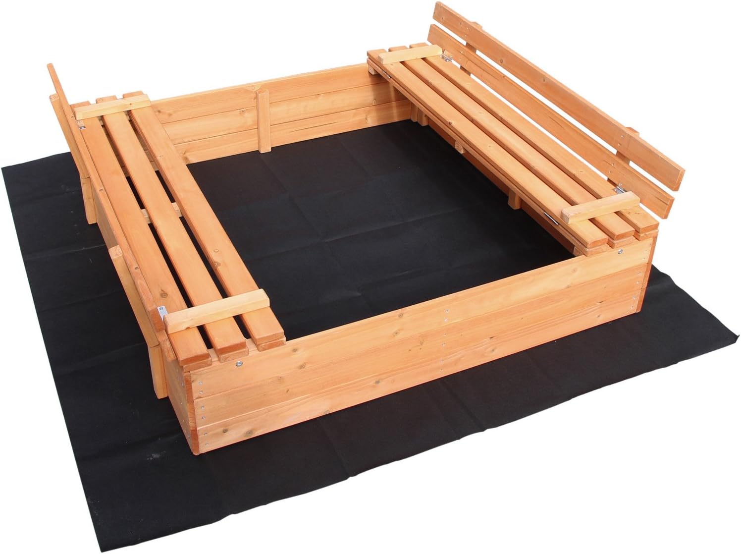 Sandbox Folding Lid 2 Bench Seats 980x980x210 mm Spruce Wood Fleece Floor Sandpit