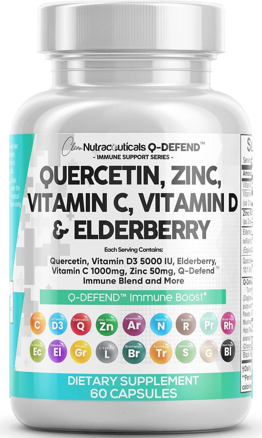 Quercetin 1000mg Zinc 50mg Vitamin C 1000mg Vitamin D 5000 IU Bromelain Elderberry - Lung Immune Defense Support Supplement Adults with Artemisinin, Sea Moss, Echinacea, Garlic Immunity Allergy Relief