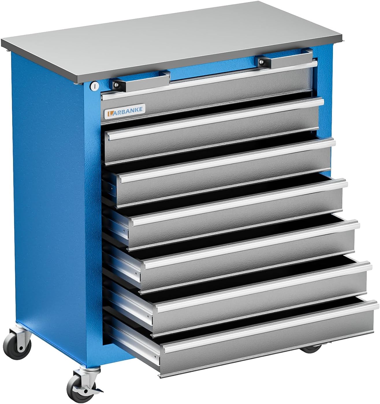 LARBANKE 7-Drawer Tool Cabinet With Wheels, Keyed Locking System, 4 Foot Pad - Can Be Combined With 5-Drawer Cabinet Set