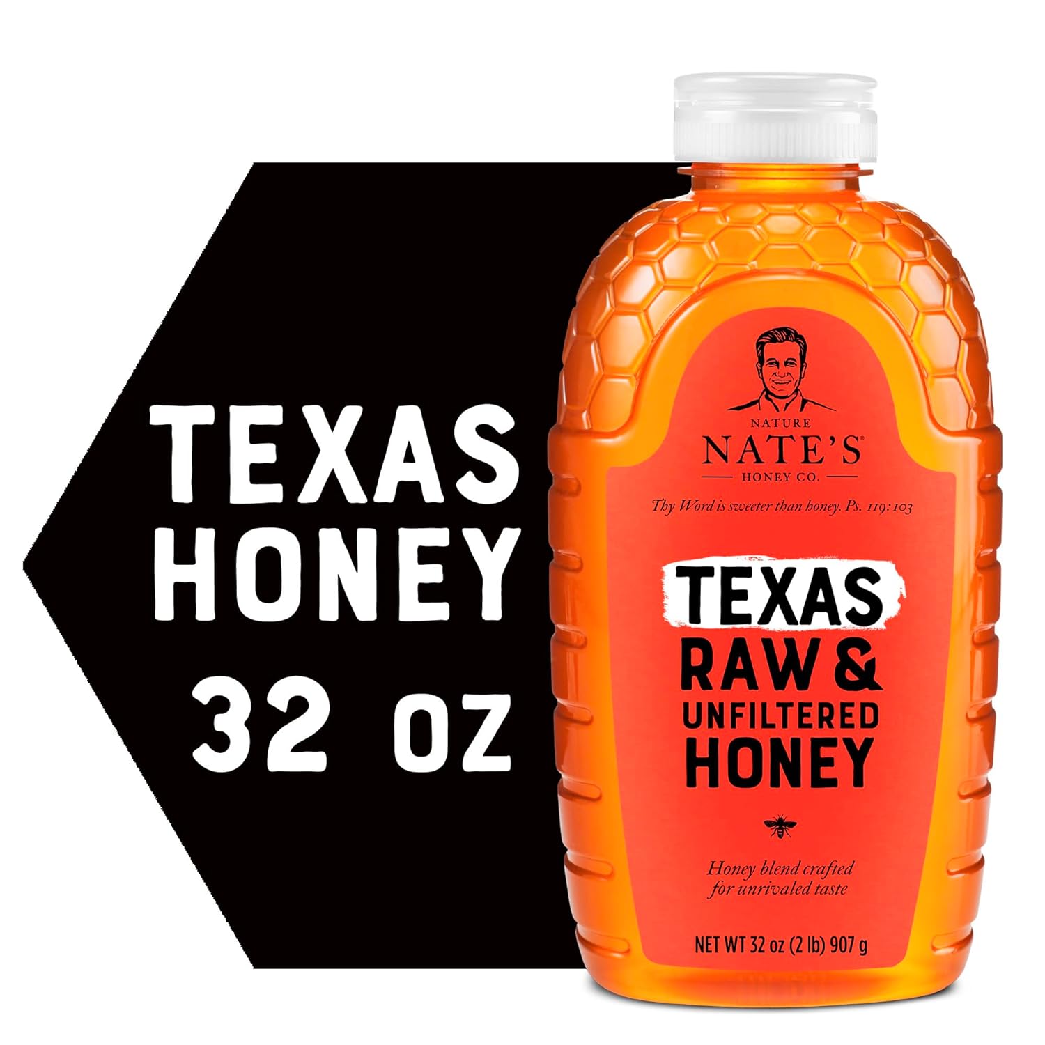 Nate's Texas 100% Pure, Raw & Unfiltered Honey - 32 oz. Squeeze Bottle - All-natural Sweetener